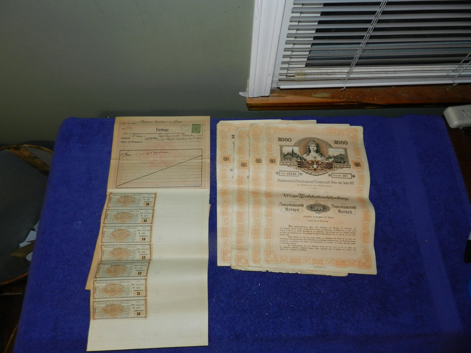 Lot Antique Austro-Hungarian Bearer Bonds And Stamps: Lot Antique Austro-Hungarian Bearer Bonds And Stamps
