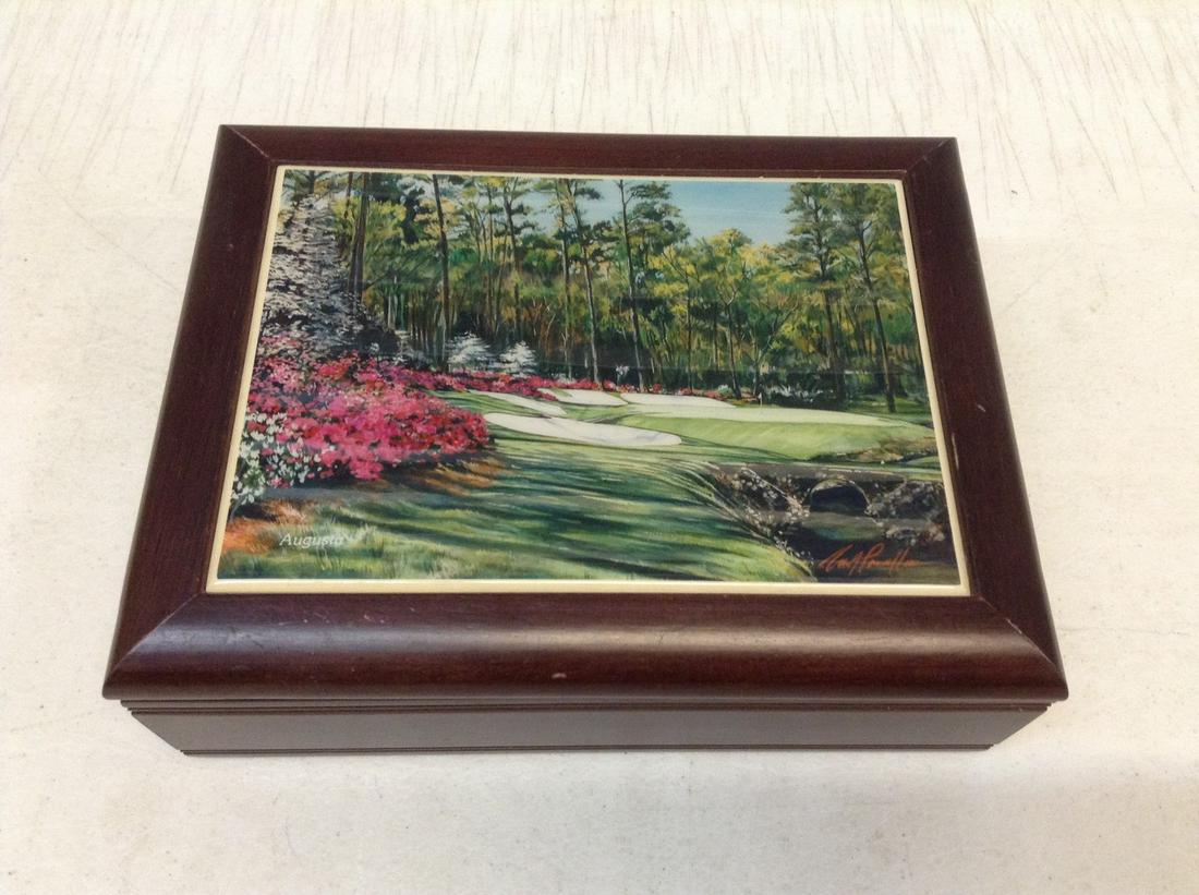 Signed Tile Top "Augusta" Golf Course Valet Box: Signed Tile Top "Augusta" Golf Course Valet Box 9"x7"x3"