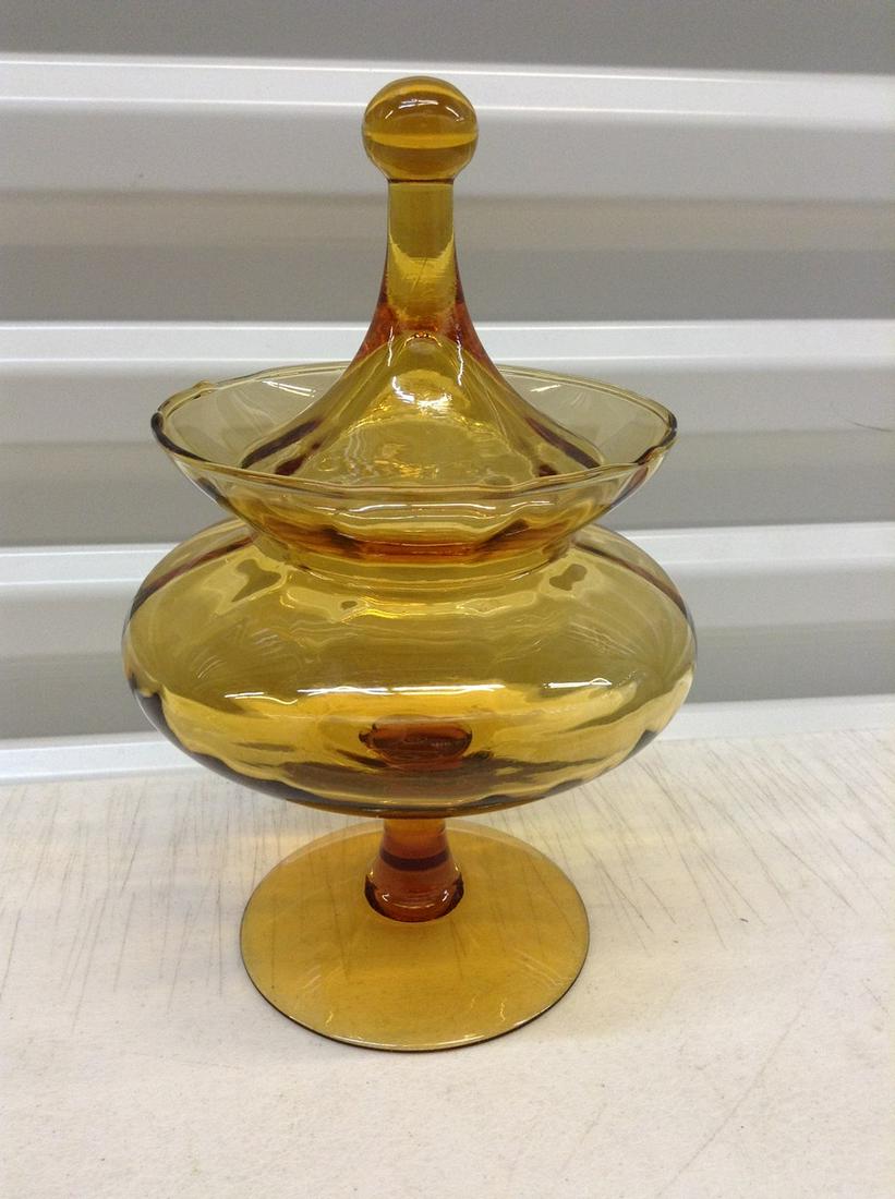 Vintage Amber Glass Lidded Compote 10" tall (1 of 1)