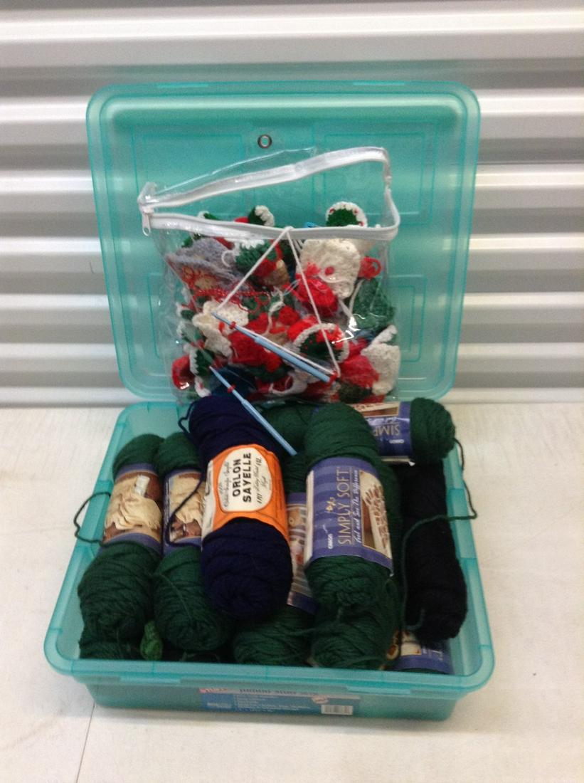 Plastic Craft Tote Full of New Yarn and more: Plastic Craft Tote Full of New Yarn and more