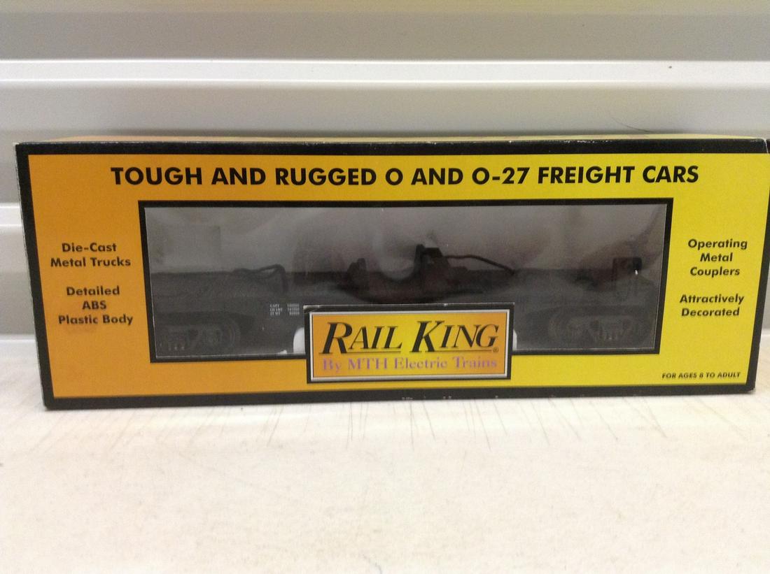 Rail King Farm Transportation Flat Car 0 and 0-27 Gauge: Rail King Farm Transportation Flat Car 0 and 0-27 Gauge in original box (missing tractors)