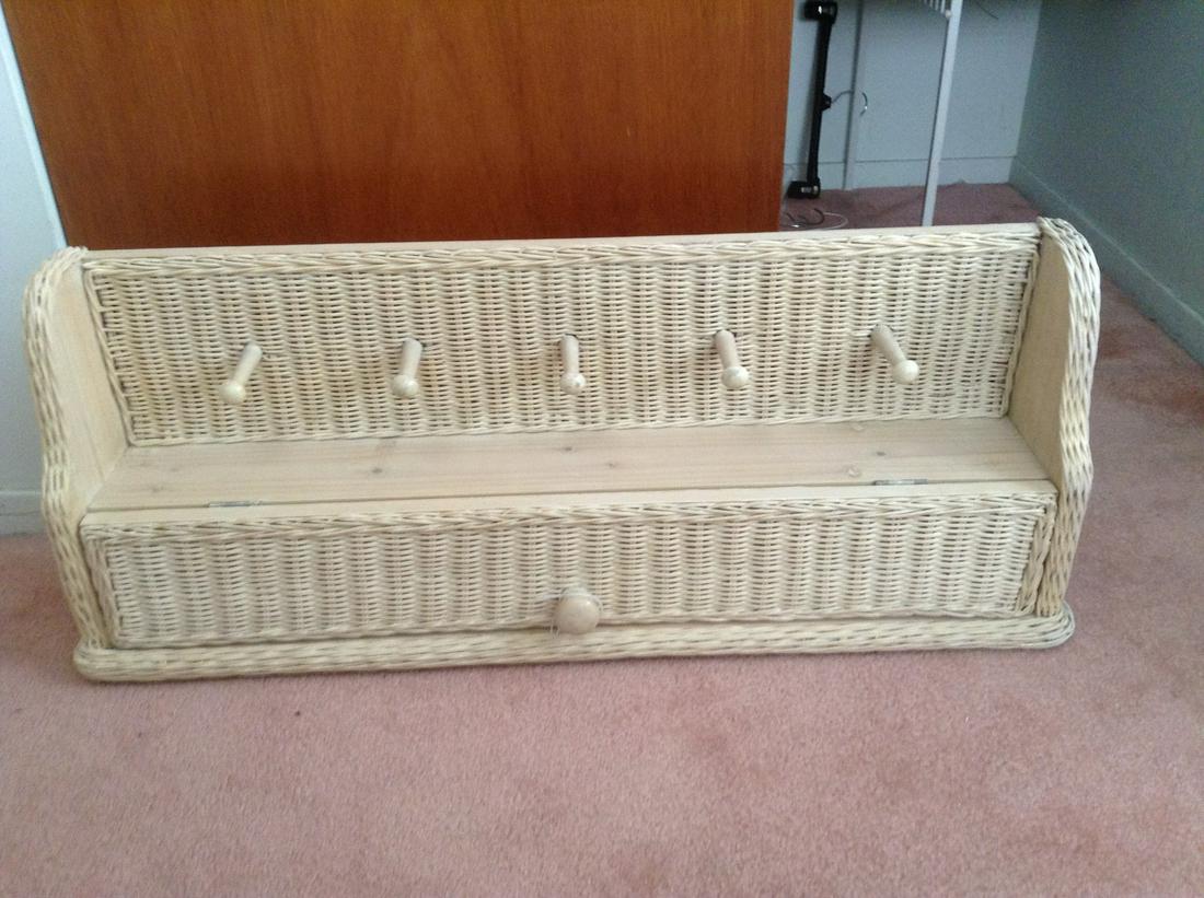Wicker and Wood Wall Shelf with storage cabinet (1 of 1)