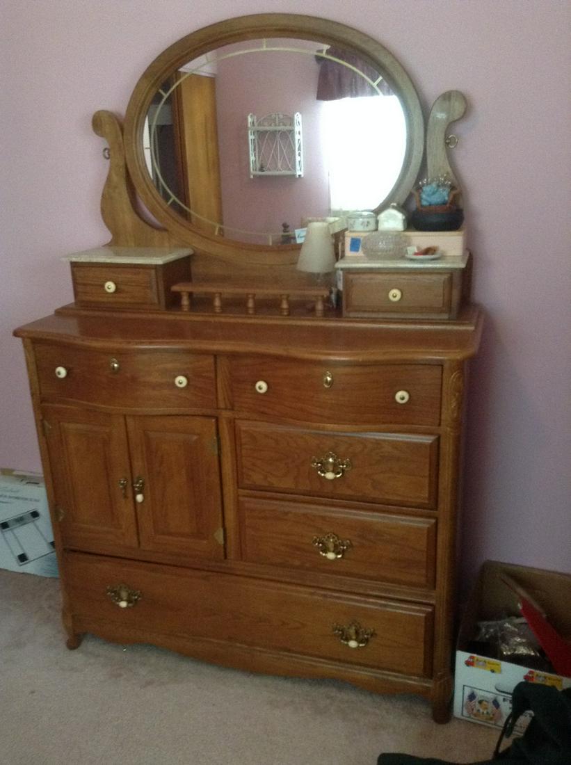 Solid Wood Dresser with marble accents and Mirror (1 of 1)
