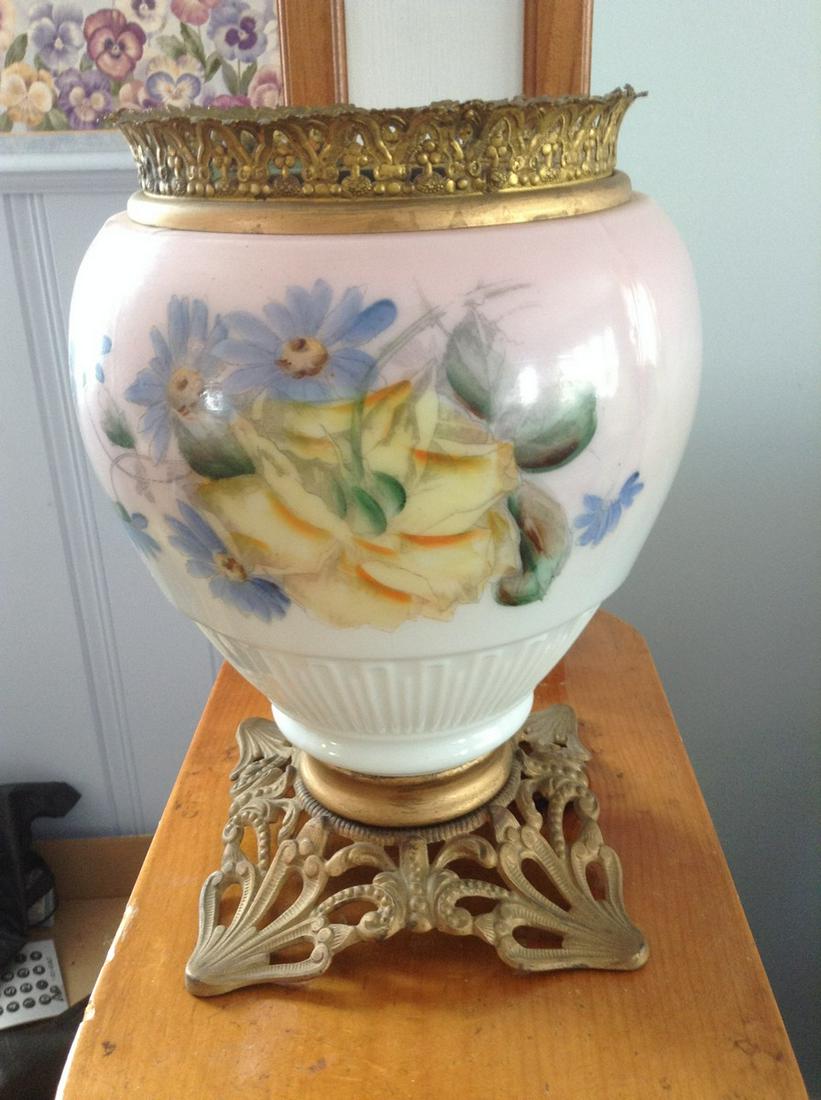 Early Hand Painted Glass and metal container 11" Marked: Early Hand Painted Glass and metal container 11" Marked FGCO 865