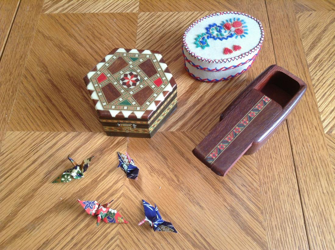 Lot of Carved Wood and Other Trinket boxes and origami: Lot of Carved Wood and Other Trinket boxes and origami