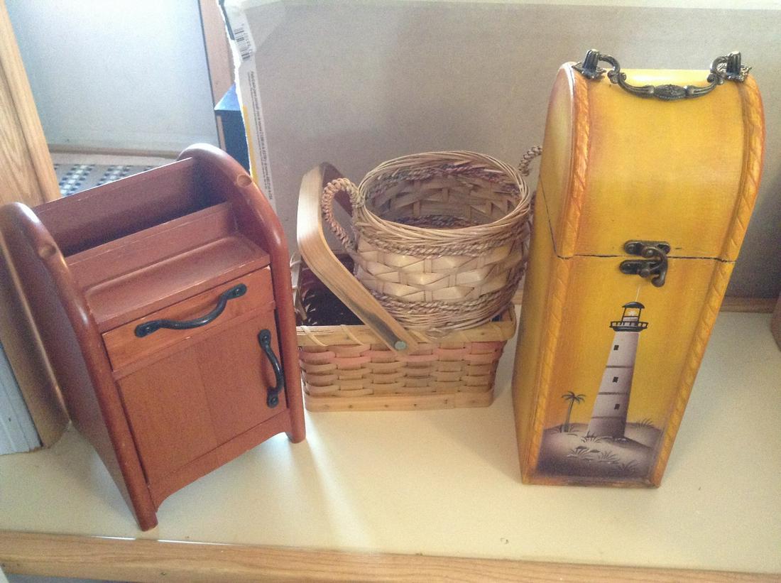 Painted Lighthouse Wine Holder, Solid Wood Mail: Painted Lighthouse Wine Holder, Solid Wood Mail Organizer and baskets