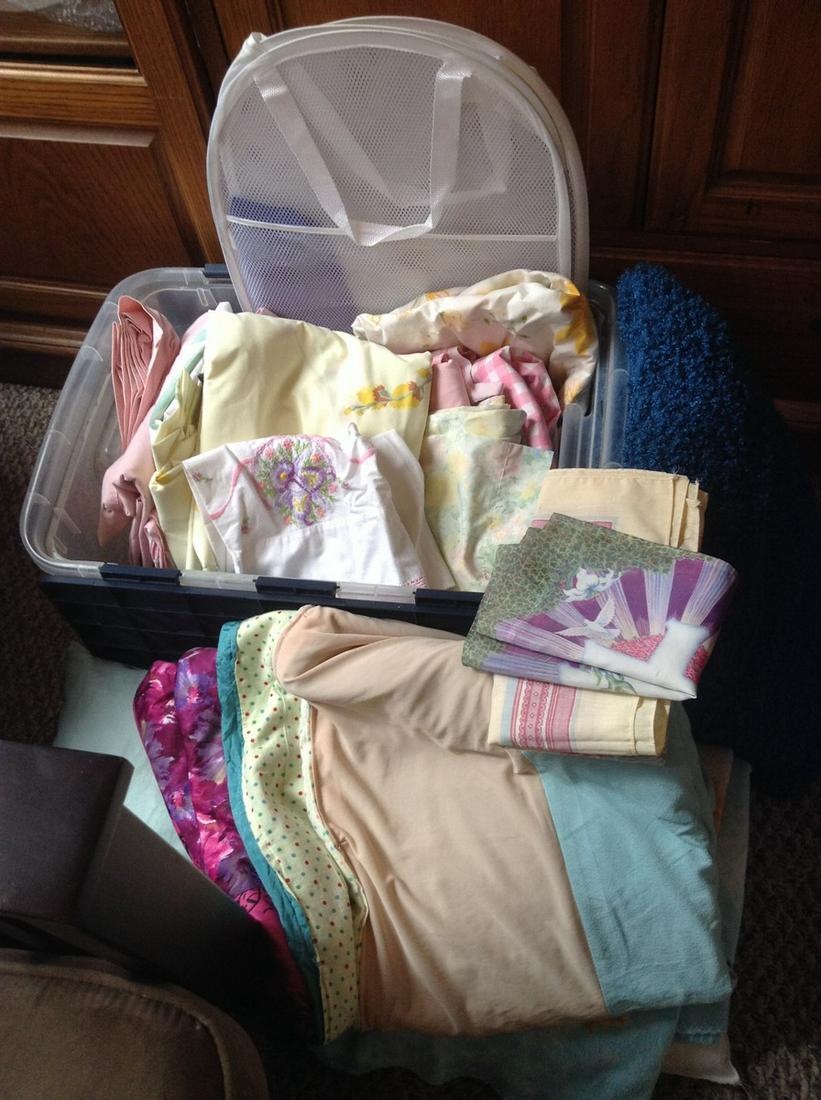 Tote full of Vintage Linens and more: Tote full of Vintage Linens and more