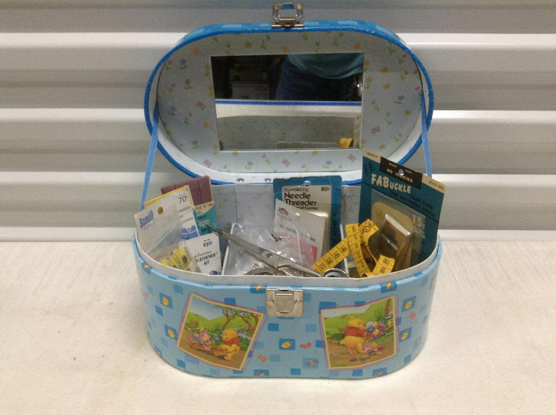 Winnie The Pooh Carry Case full of Vintage Sewing items: Winnie The Pooh Carry Case full of Vintage Sewing items