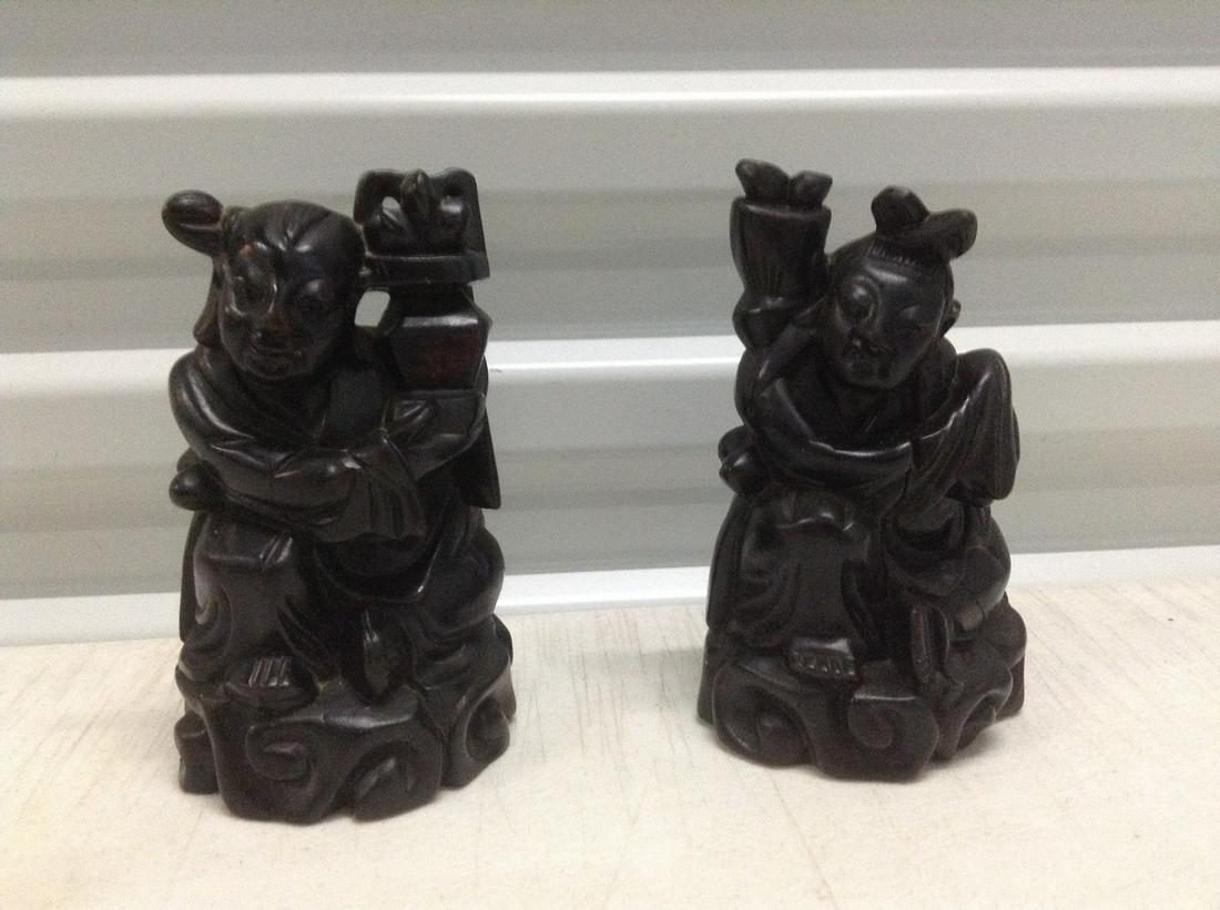 Pair of Vintage Carved Wood Asian Statues 6" (One Has (1 of 1)