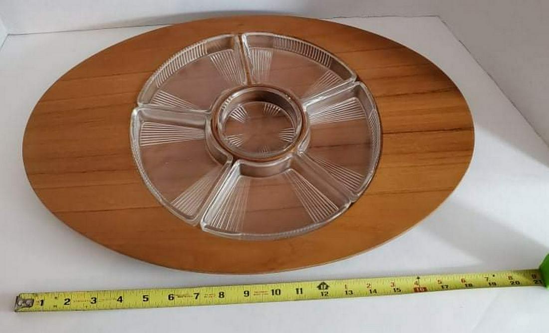 Midcentury Modern Teak and Glass App Tray: Midcentury Modern Teak and Glass App Tray