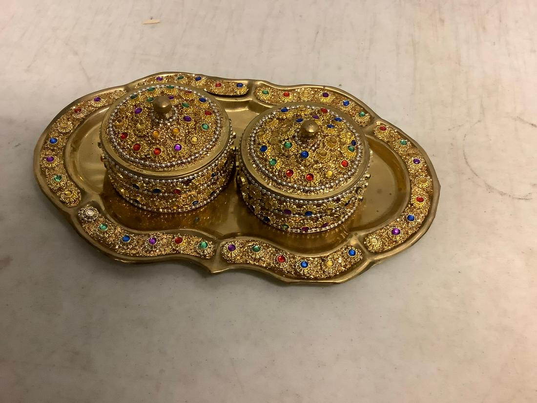 Jeweled Goldtone Metal Vanity Set (1 of 1)