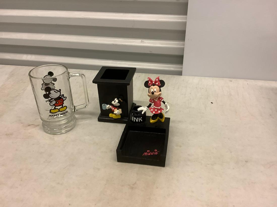 Disney Lot Mickey/Minnie Desk Set Vintage Mickey Glass (1 of 1)