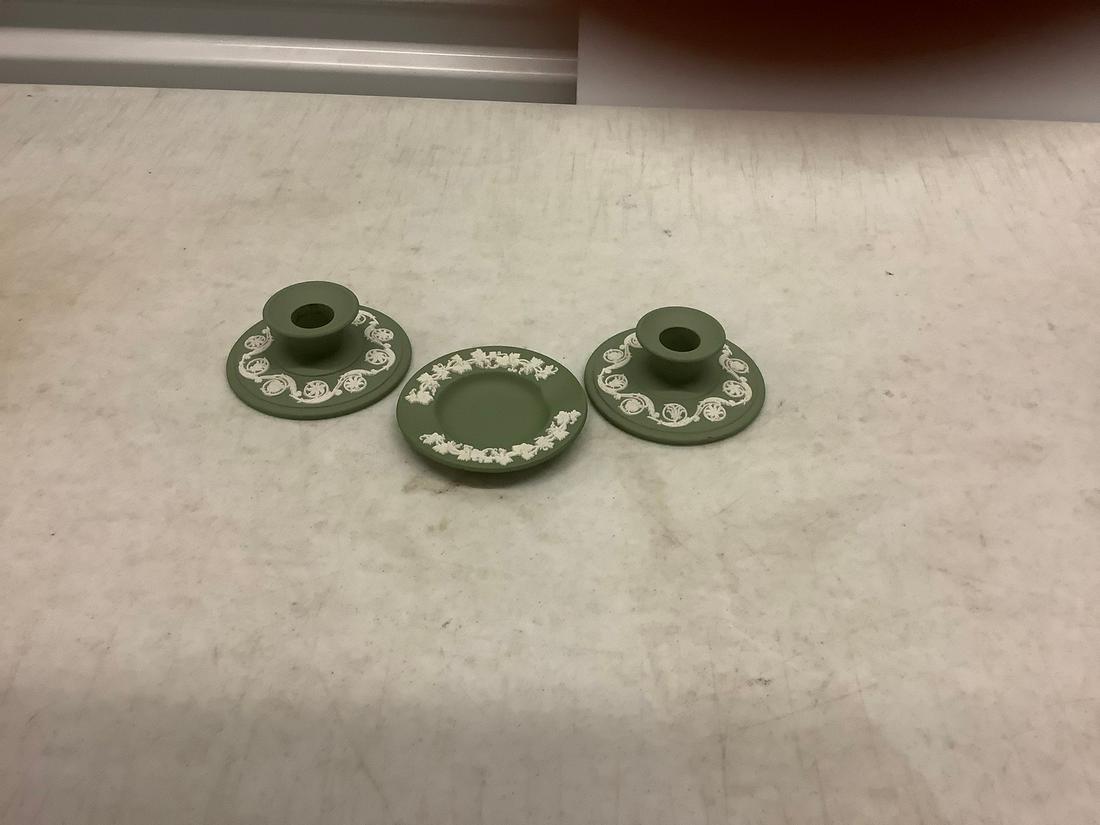 Pair of Green Jasperware Wedgewood Candle Sticks Plus (1 of 1)
