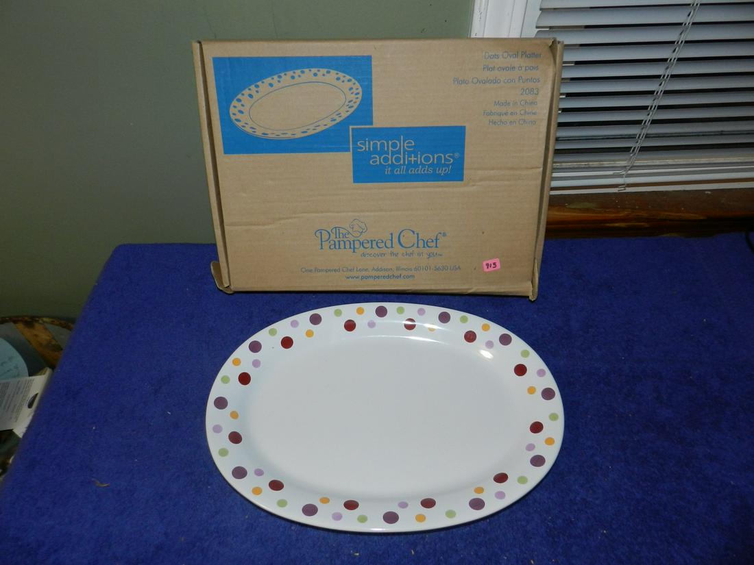 Pampered Chef Dots Oval Platter New In Box 20" Long (1 of 1)
