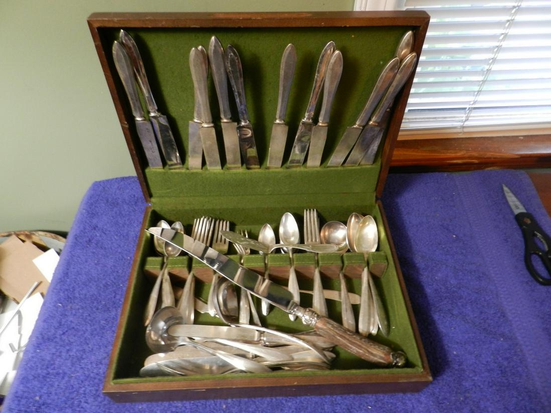 Lot of Flatware Most Silver Plate Wooden Case (1 of 1)
