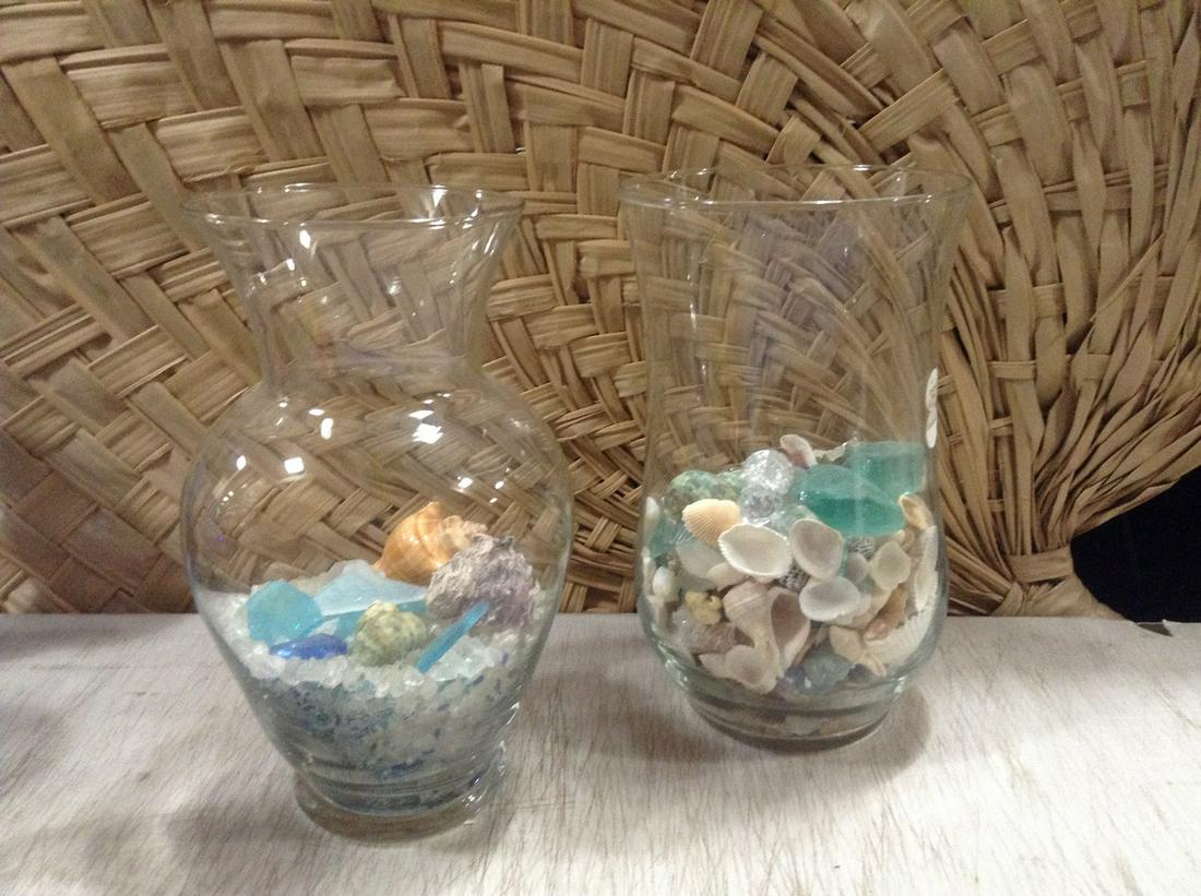 Vases full of Seaglass and Seashells tallest 10": Vases full of Seaglass and Seashells tallest 10"