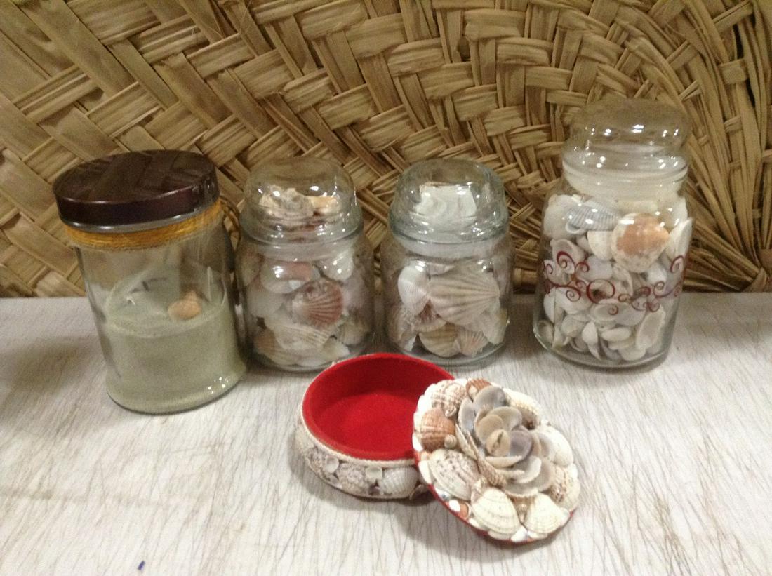 Jars full of Seashells and Seashell Trinket Box: Jars full of Seashells and Seashell Trinket Box tallest jar 7"