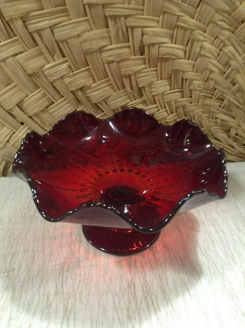 Ruby Red Scalloped Compote 9" across (1 of 1)