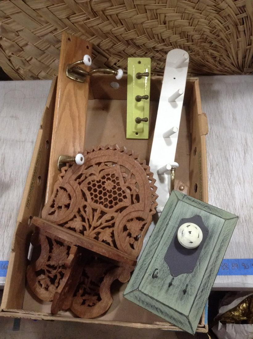 Box full of wall hooks and Rosewood? Wall shelf: Box full of wall hooks and Rosewood? Wall shelf