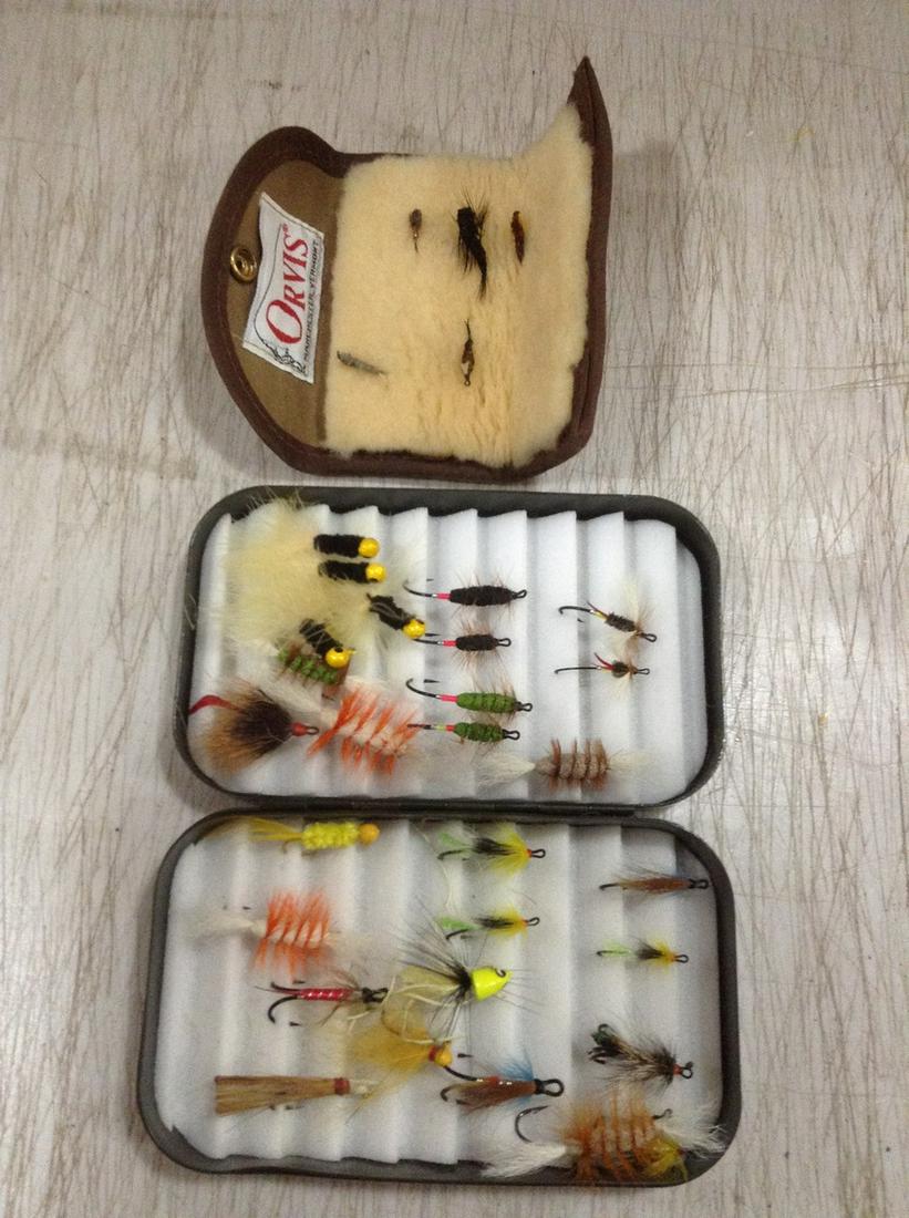 C.F. Orvis Box & Pouch full of Fly Fishing Lures (1 of 1)