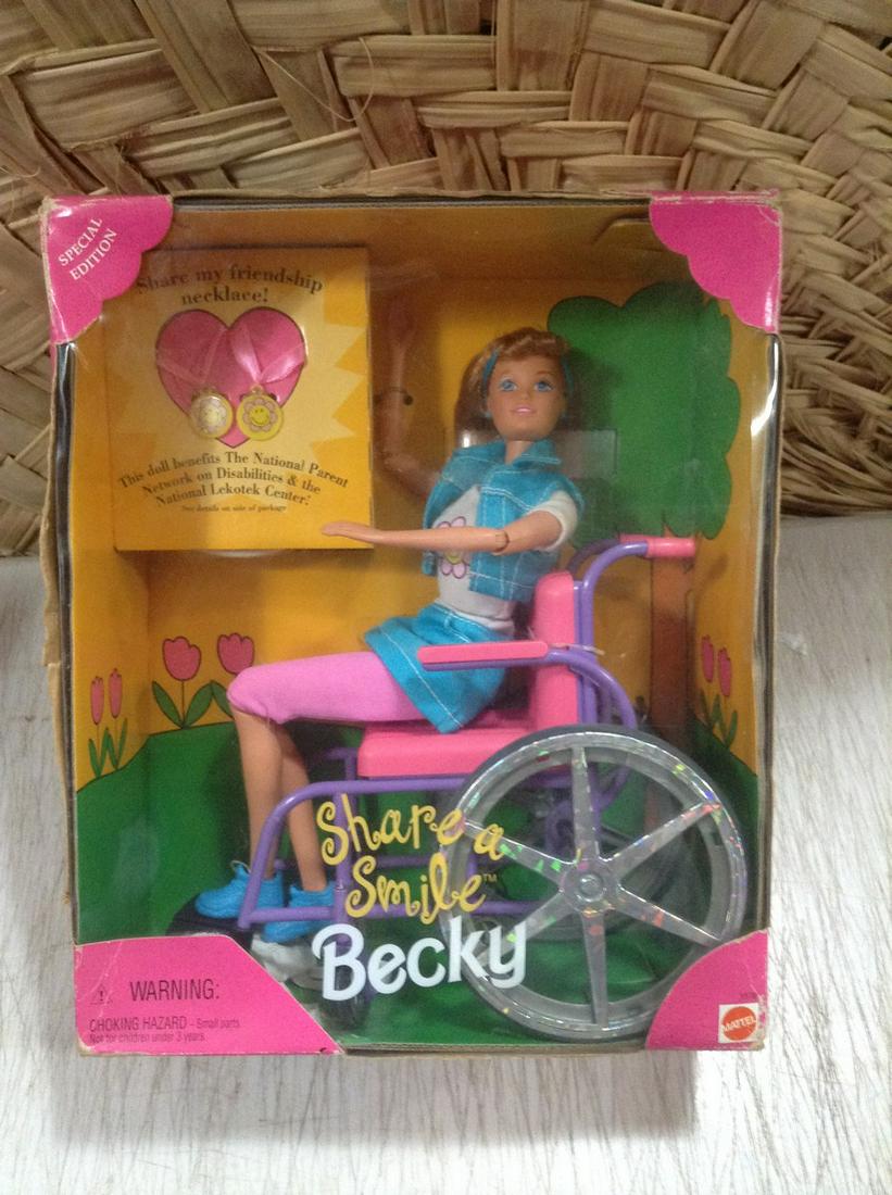 1996 Mattel Special Edition "Share a Smile Becky" with: 1996 Mattel Special Edition "Share a Smile Becky" with Wheelchair in the box (box has some damage)