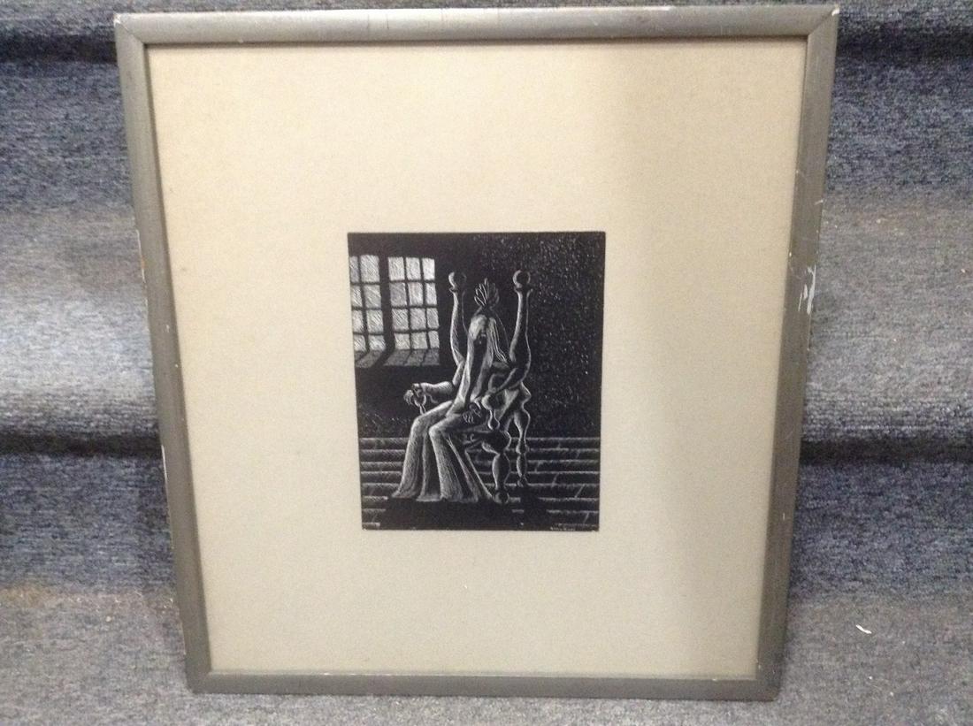 Gothic Artwork (Etching?) Signed by the artist B.: Gothic Artwork (Etching?) Signed by the artist B. Woodford 15.5"x14"