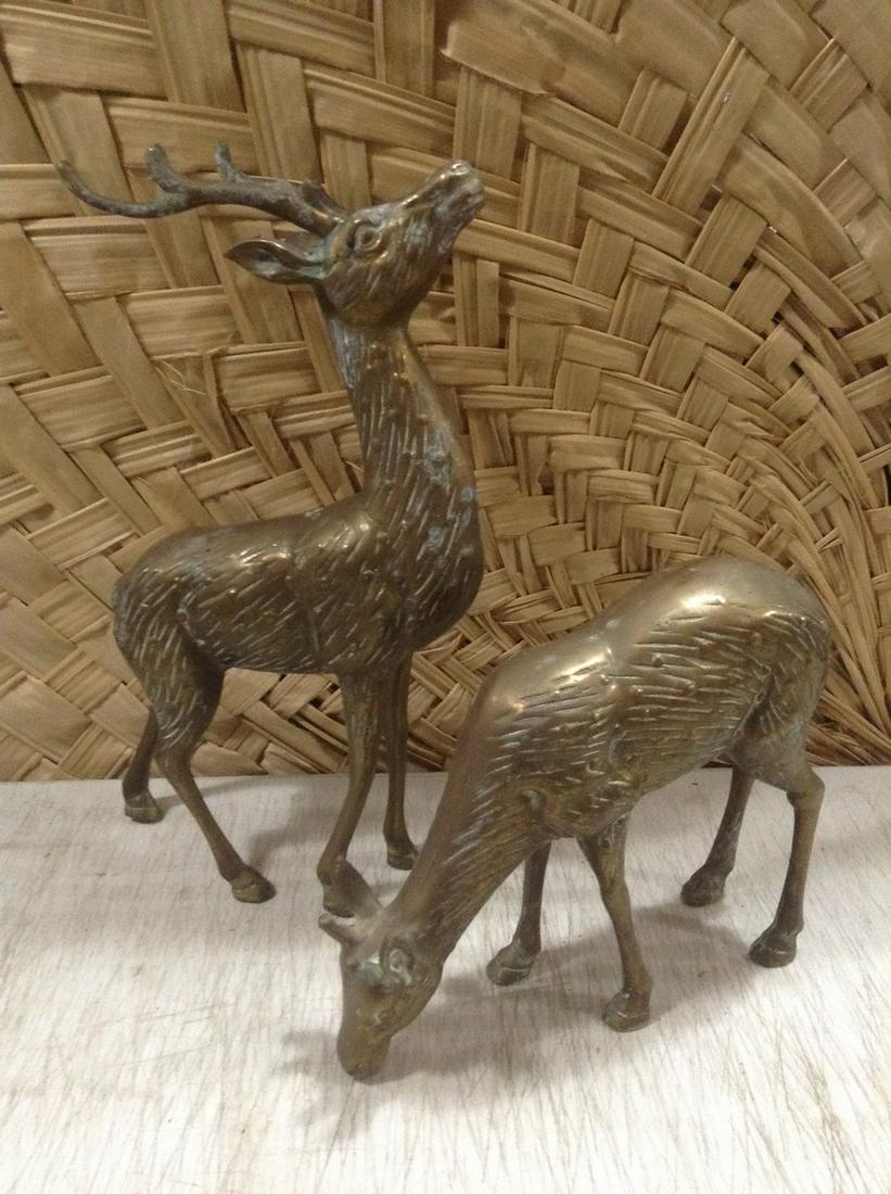 Pair of Large Solid Brass Deer tallest 14" (1 of 1)