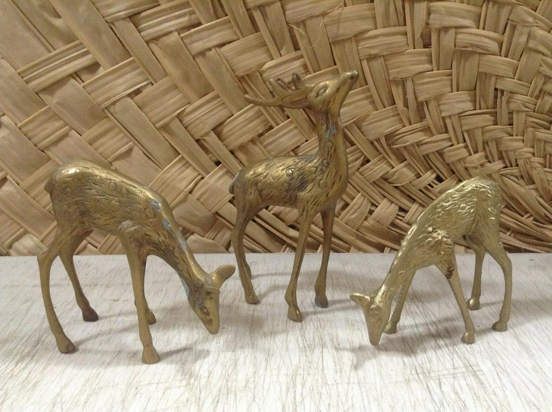 Set of Three Brass Deer tallest 6.5": Set of Three Brass Deer tallest 6.5"