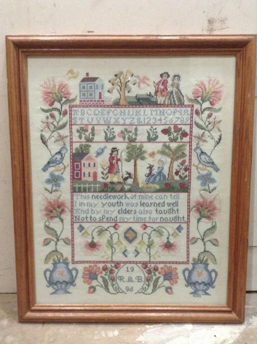 Framed Neelepoint Sampler 22"x18.5": Framed Neelepoint Sampler 22"x18.5"