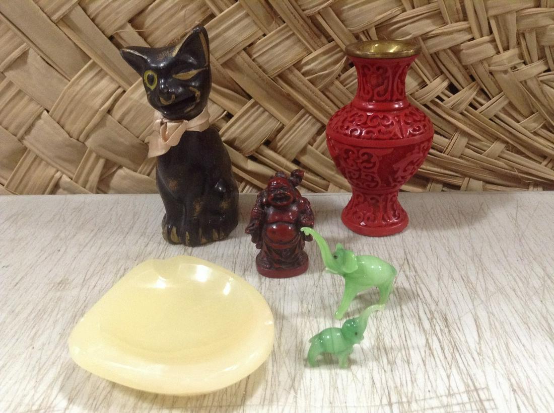 Alabaster Ashtray, Miniature Glass Elephants and (1 of 1)