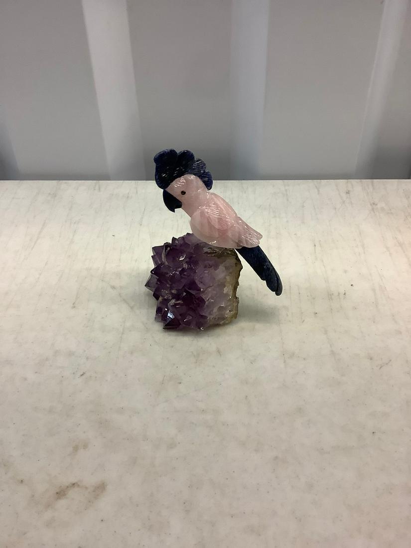 Quartz Cockatiel on Amethyst Geode: Quartz Cockatiel on Amethyst Geode