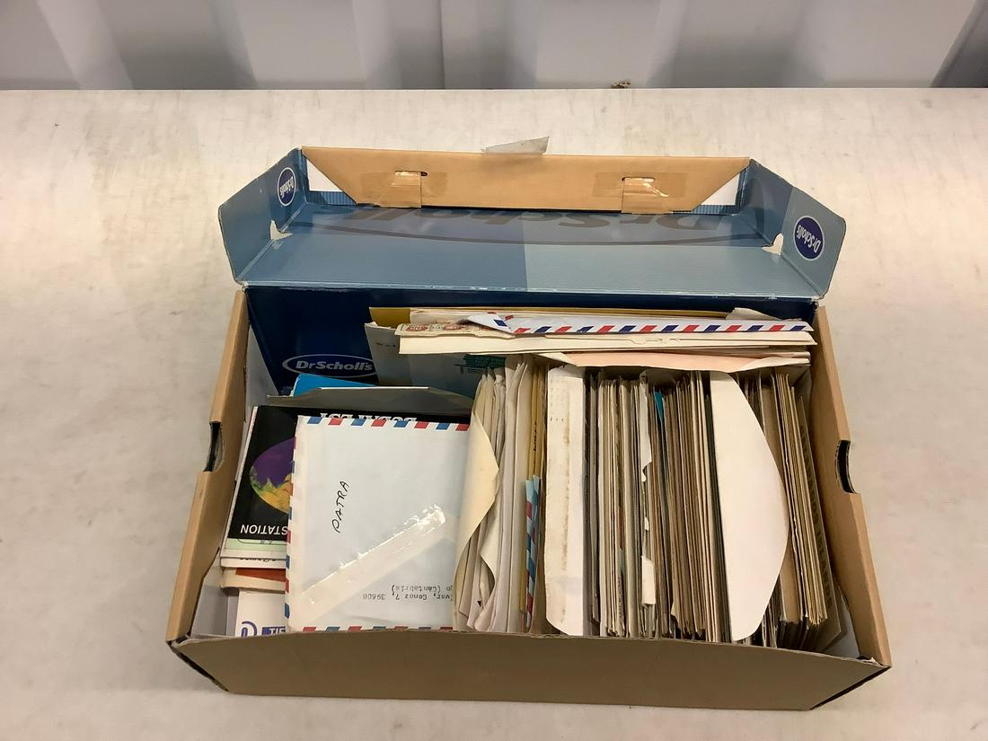 Box of Vintage Mail and Postcards: Box of Vintage Mail and Postcards