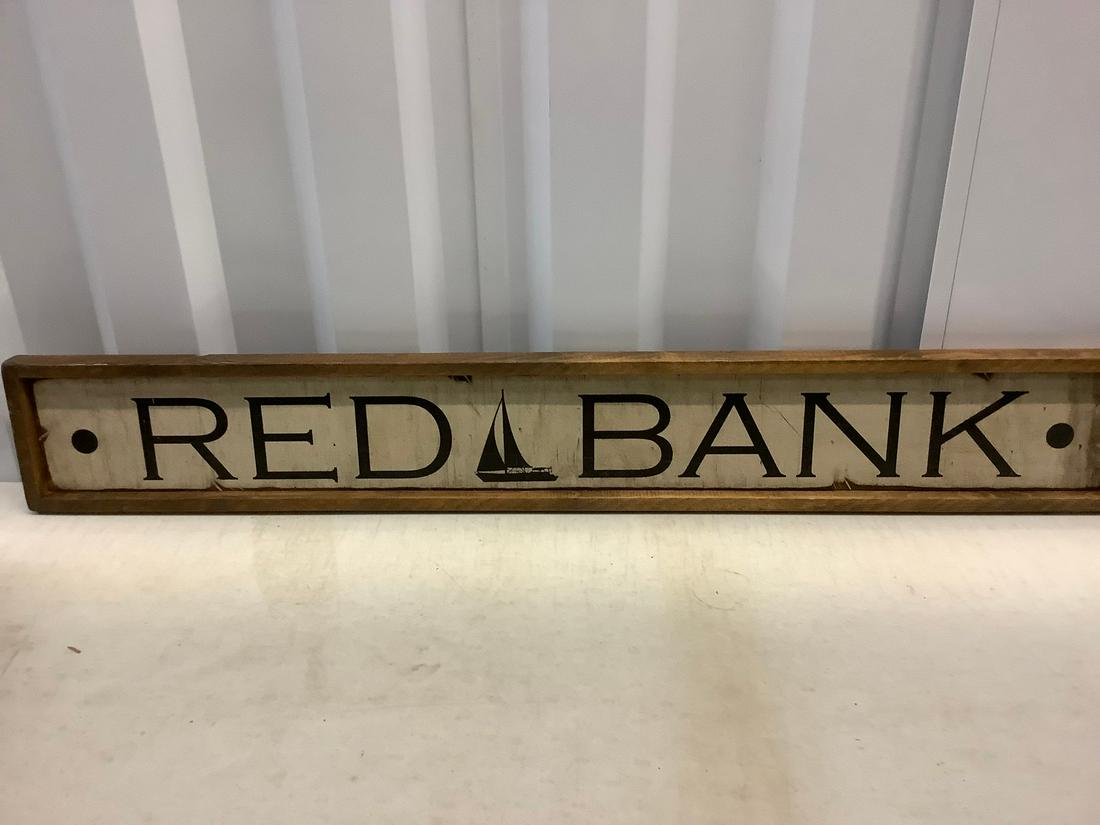 Wooden Red Bank Sign 49.5x7 (1 of 1)