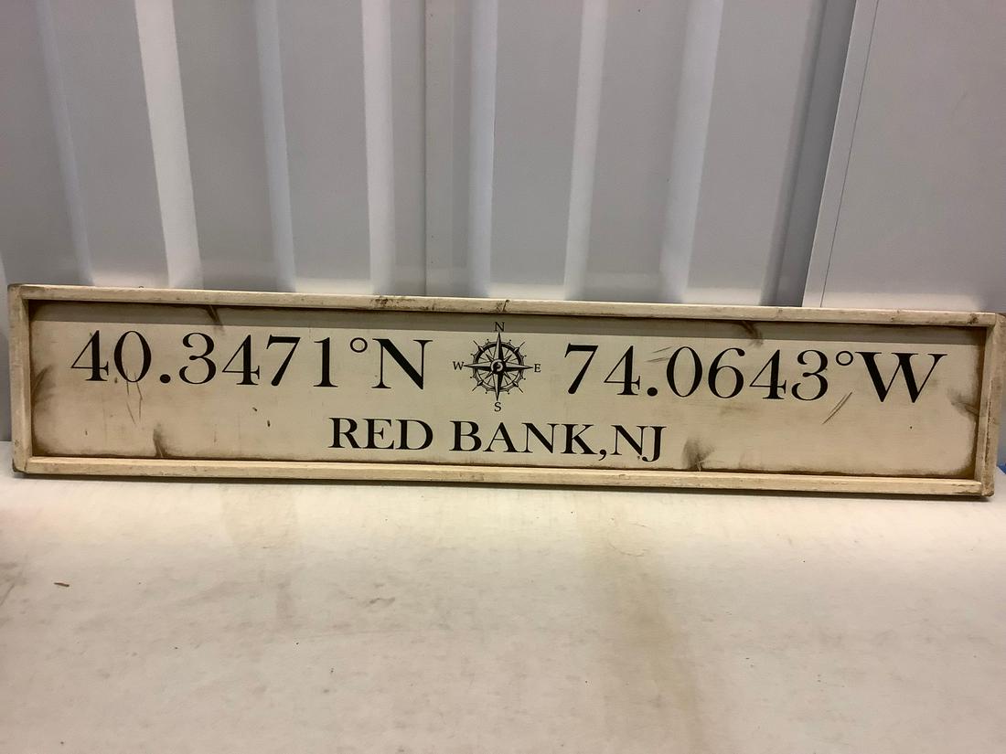 Wooden Red Bank Sign 50x9.5 (1 of 1)