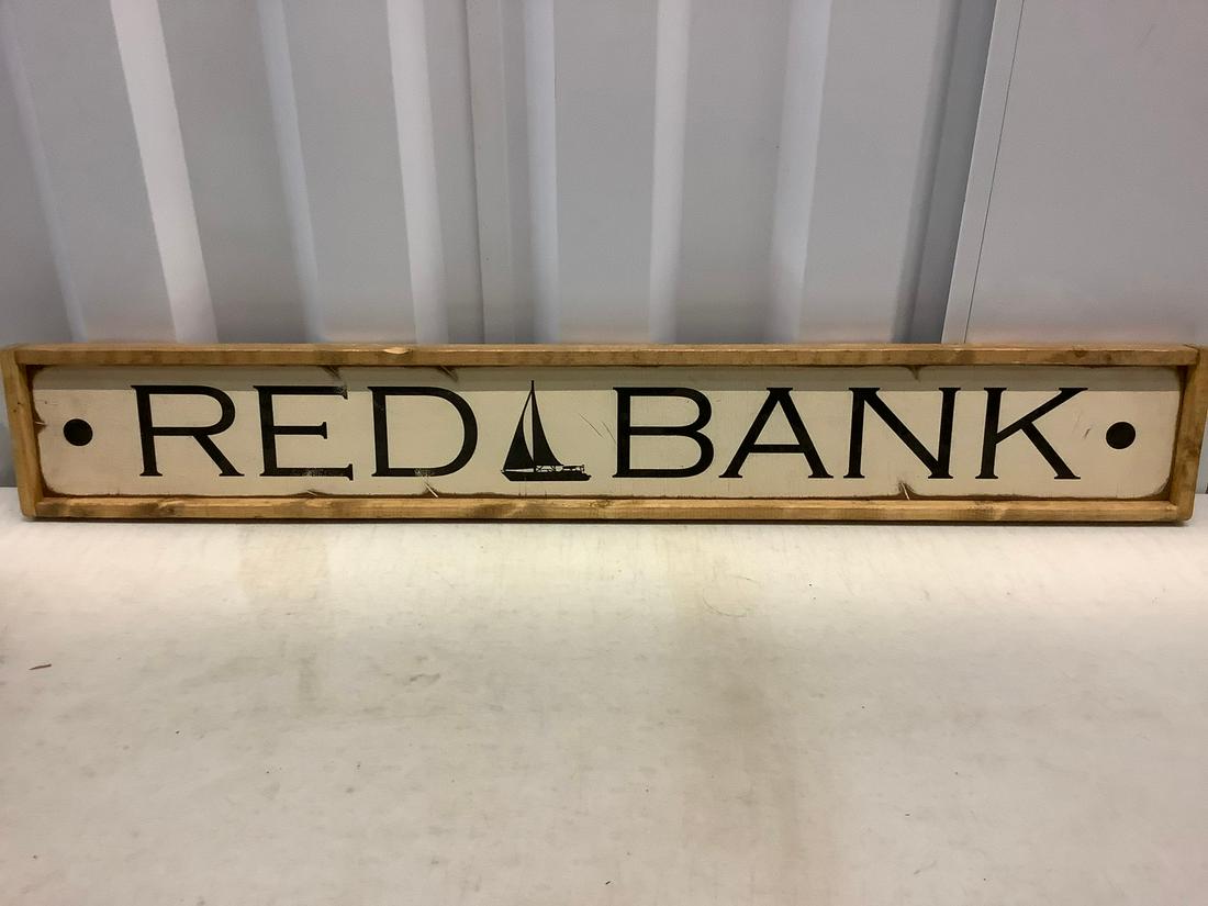 Wooden Red Bank Sign 49.5x7.5 (1 of 1)