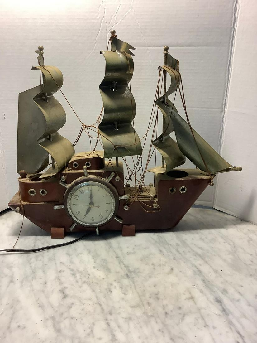 1950's wood ship light up clock 16 inches tall (1 of 1)