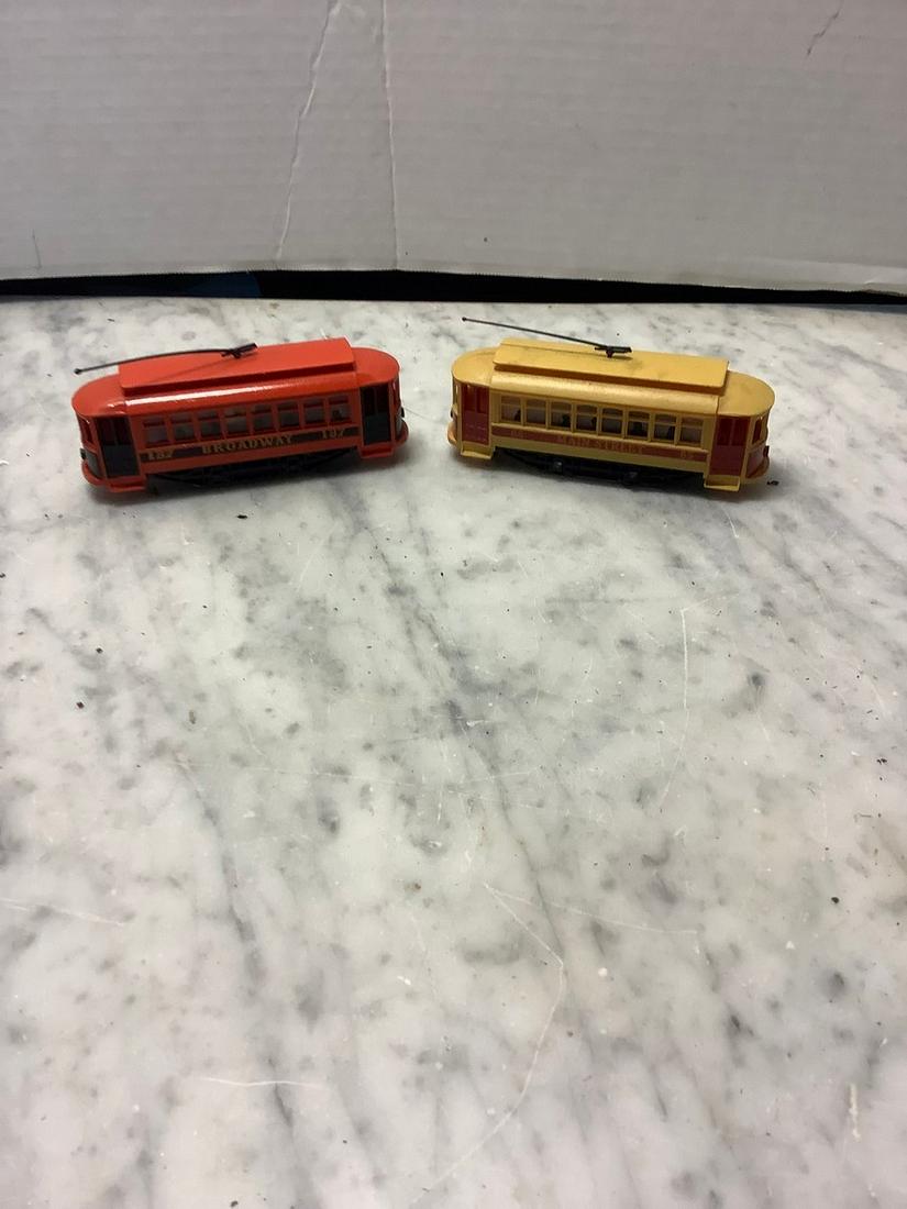 2 HO Scale trolleys broadway and main street (1 of 1)