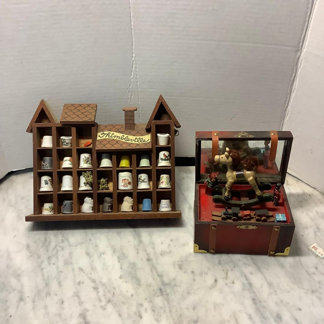 Christmas themed music box and thimble collection: Christmas themed music box and thimble collection