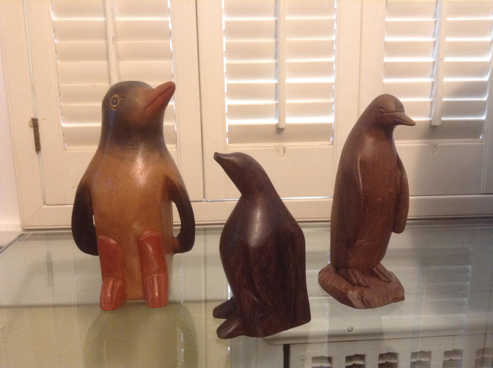 Carved Wood Penguins tallest 6": Carved Wood Penguins tallest 6"