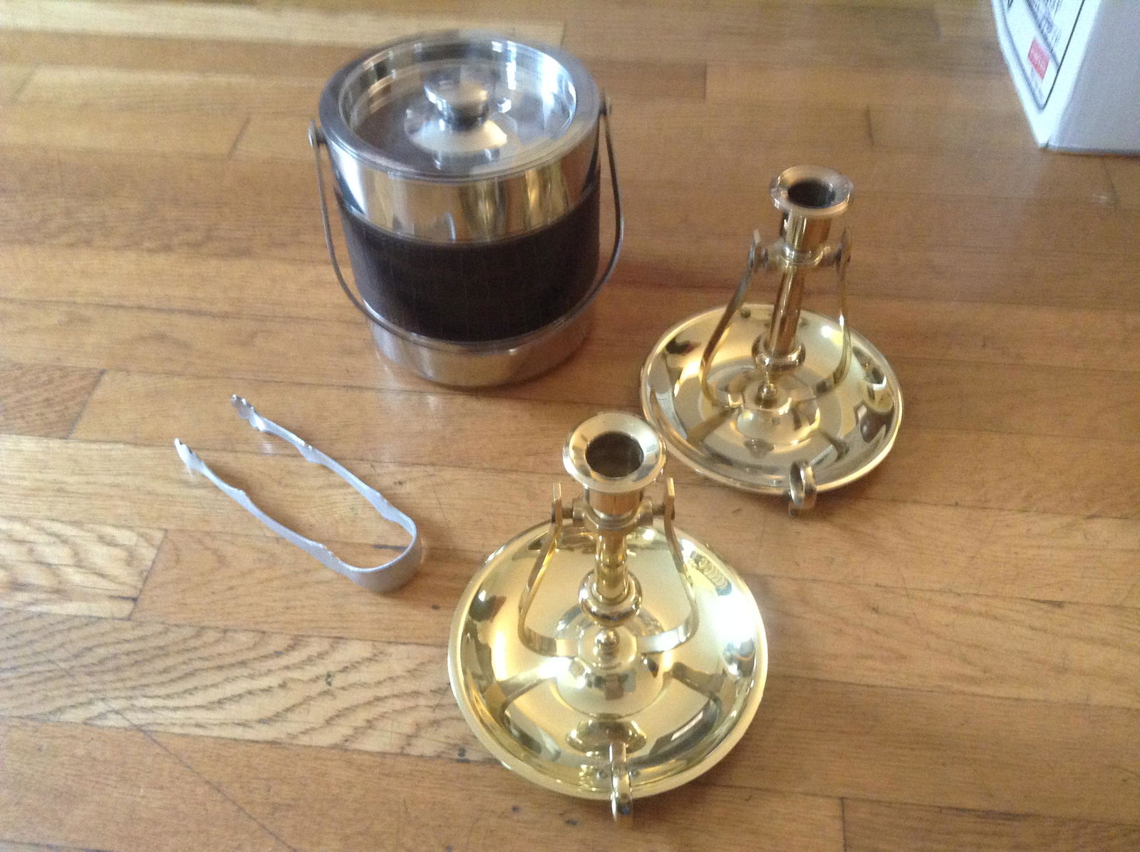 Ice Bucket and Baldwin Brass weighted candlesticks: Ice Bucket and Baldwin Brass weighted candlesticks