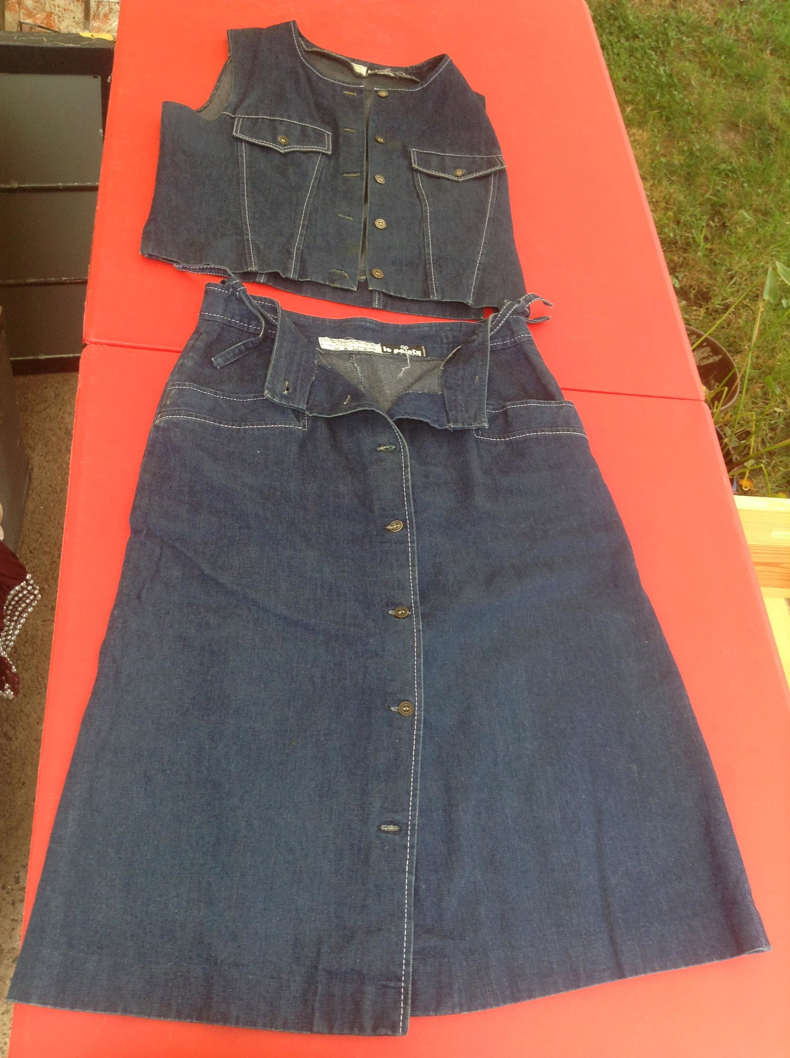 Vintage Made in France Two Piece Denim Vest and Skirt: Vintage Made in France Two Piece Denim Vest and Skirt -no size (slight stain)