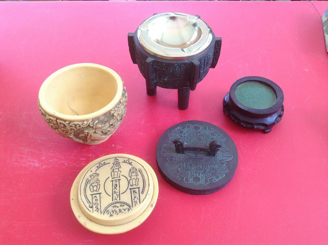Vintage Carved Lidded bowl, ashtray and more: Vintage Carved Lidded bowl, ashtray and more