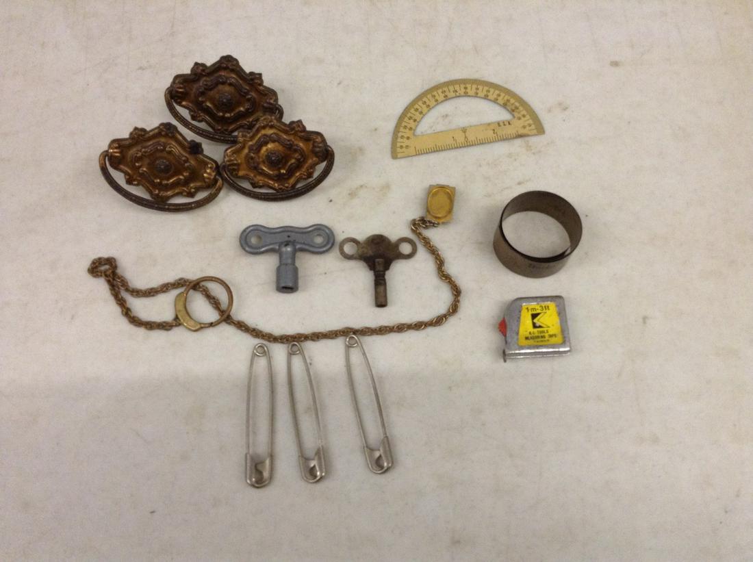 lot of Dresser Hardware, Miniature Measuring Tape and: lot of Dresser Hardware, Miniature Measuring Tape and More