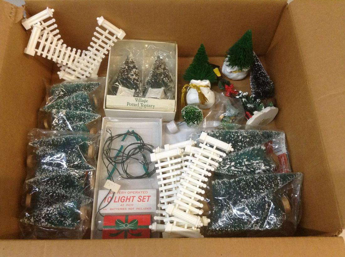 Dept. 56 Topiaries and Lights in thebox and large lot: Dept. 56 Topiaries and Lights in thebox and large lot of trees and fence for christmas village