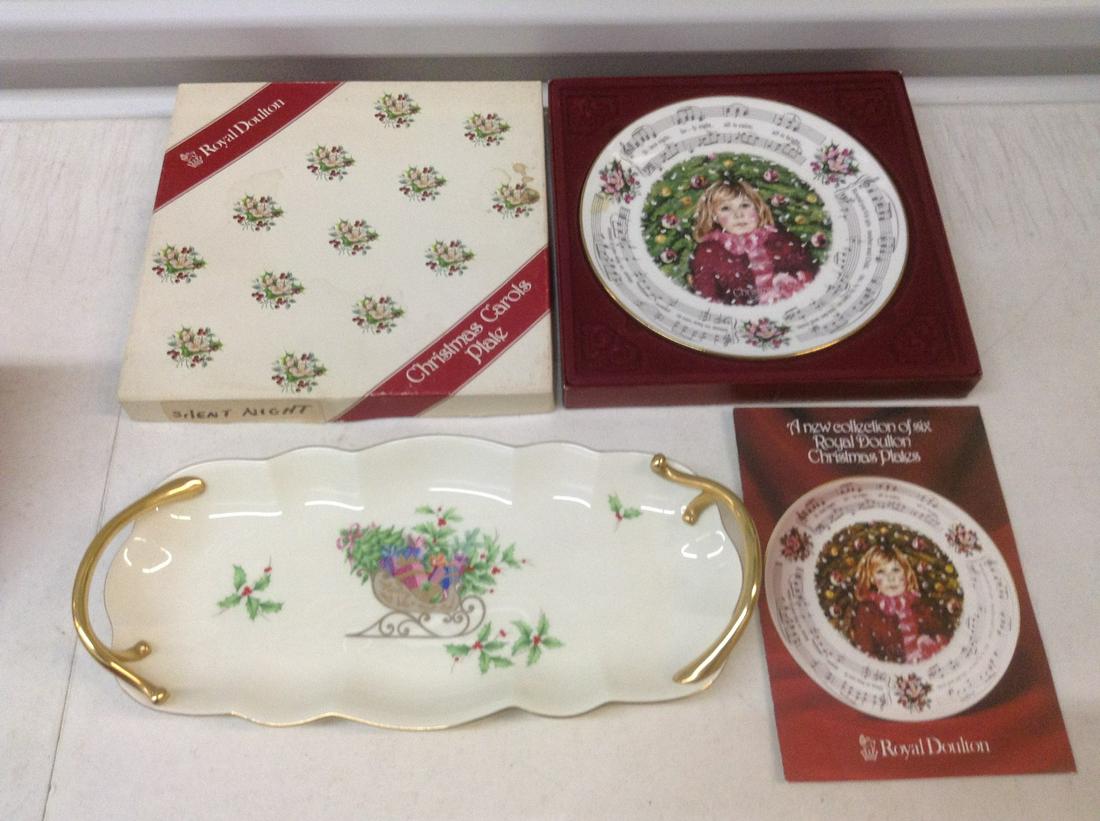 Mikasa Narumi Japan Ivory Bone China Larry Laslo: Mikasa Narumi Japan Ivory Bone China Larry Laslo "Christmas Spirit" Serving plate and Royal Doulton Christmas Carols Plate in the box