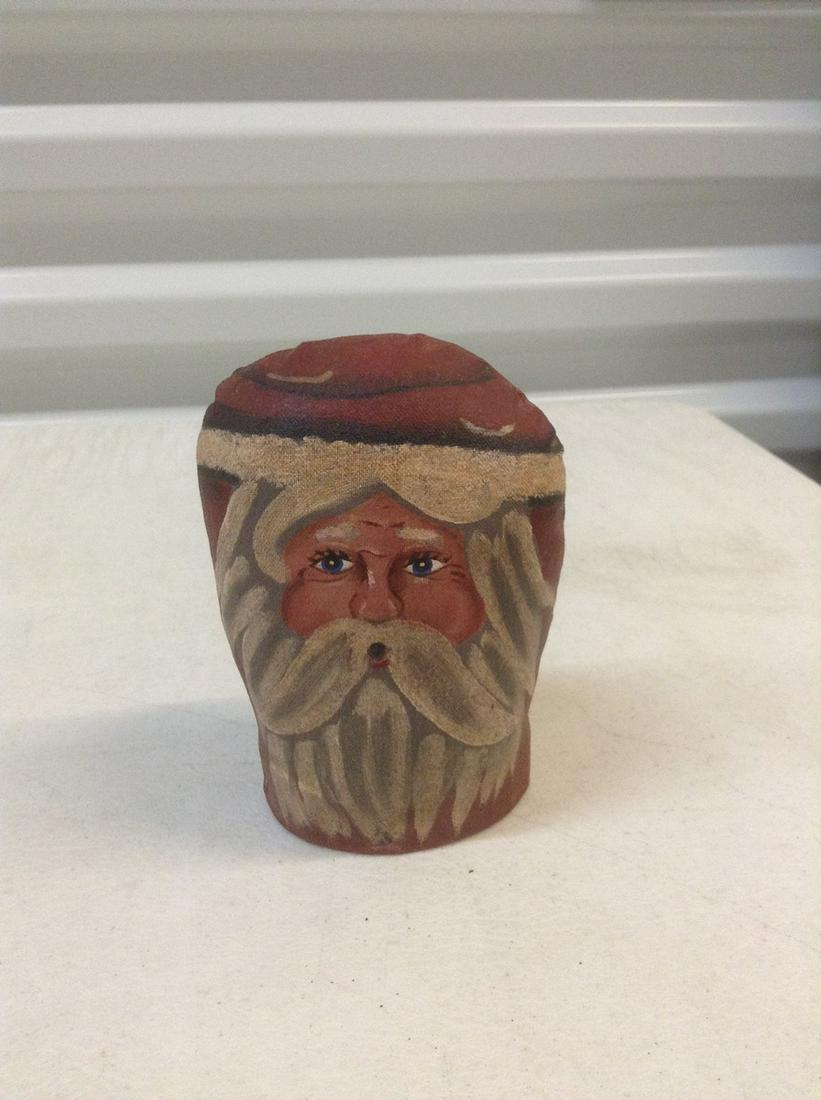 Signed Primitive Painted Santa on wood base 5" (1 of 1)