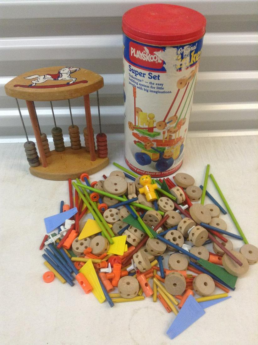 Vintage Abicus and Playskool Wood Tinkertoys: Vintage Abicus and Playskool Wood Tinkertoys