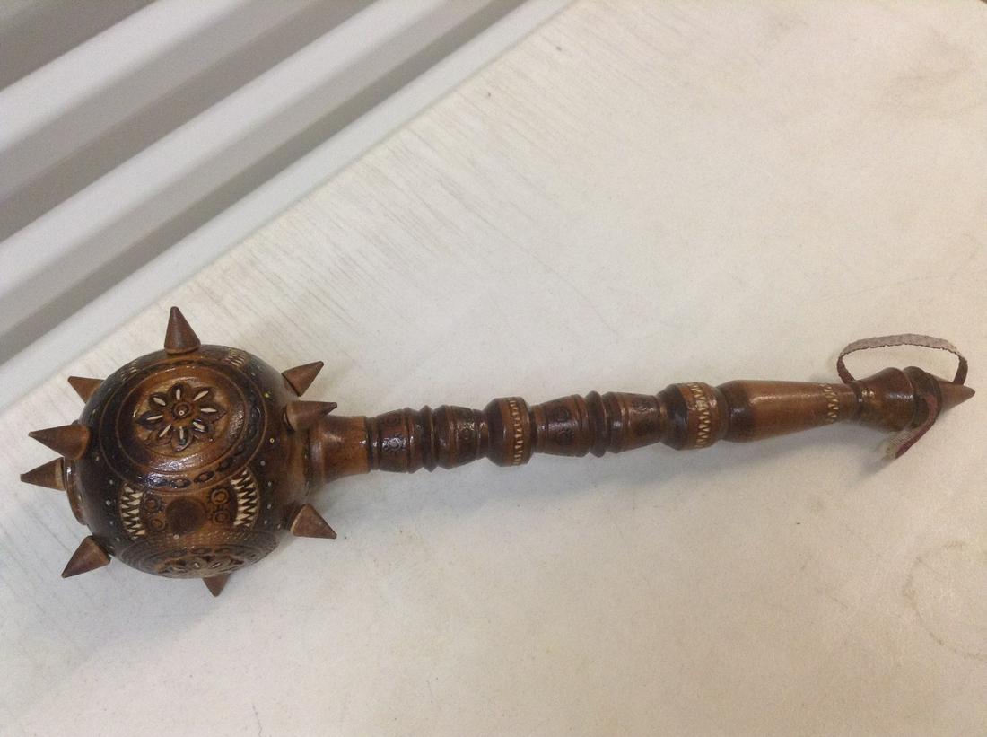 Intricately Hand Carved Wood Mace 21": Intricately Hand Carved Wood Mace 21"