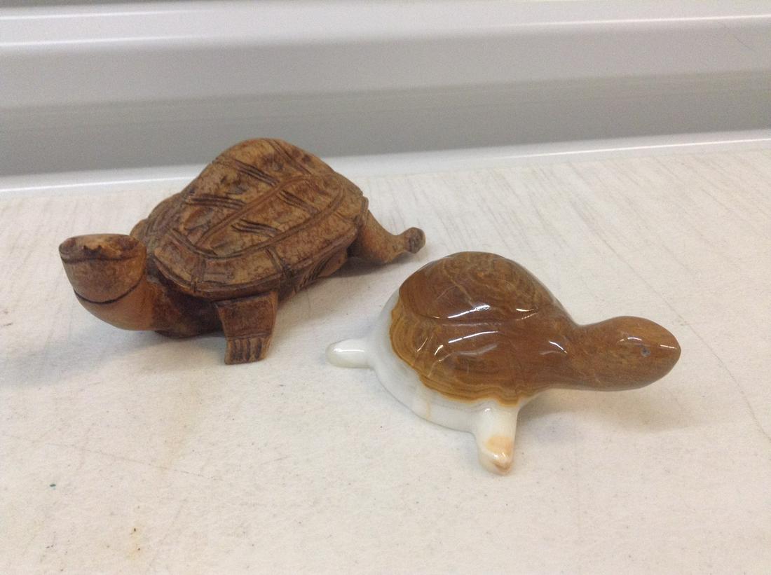 Hand Carved Wood Turtle 6" and Stone Turtle (1 of 1)
