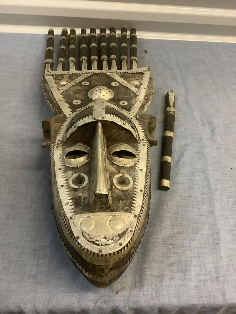 Hand Carved African Wall Hanging Mask 29x12 (Broke) (1 of 1)